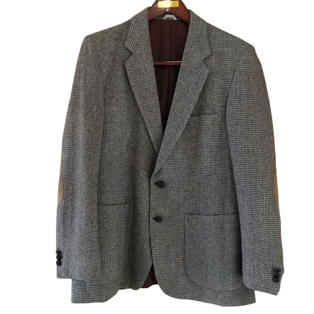 Balencia Linen Wool Blend Tweed Sports Coat Blazer‎ Mens 42R Elbo Patch Preppy